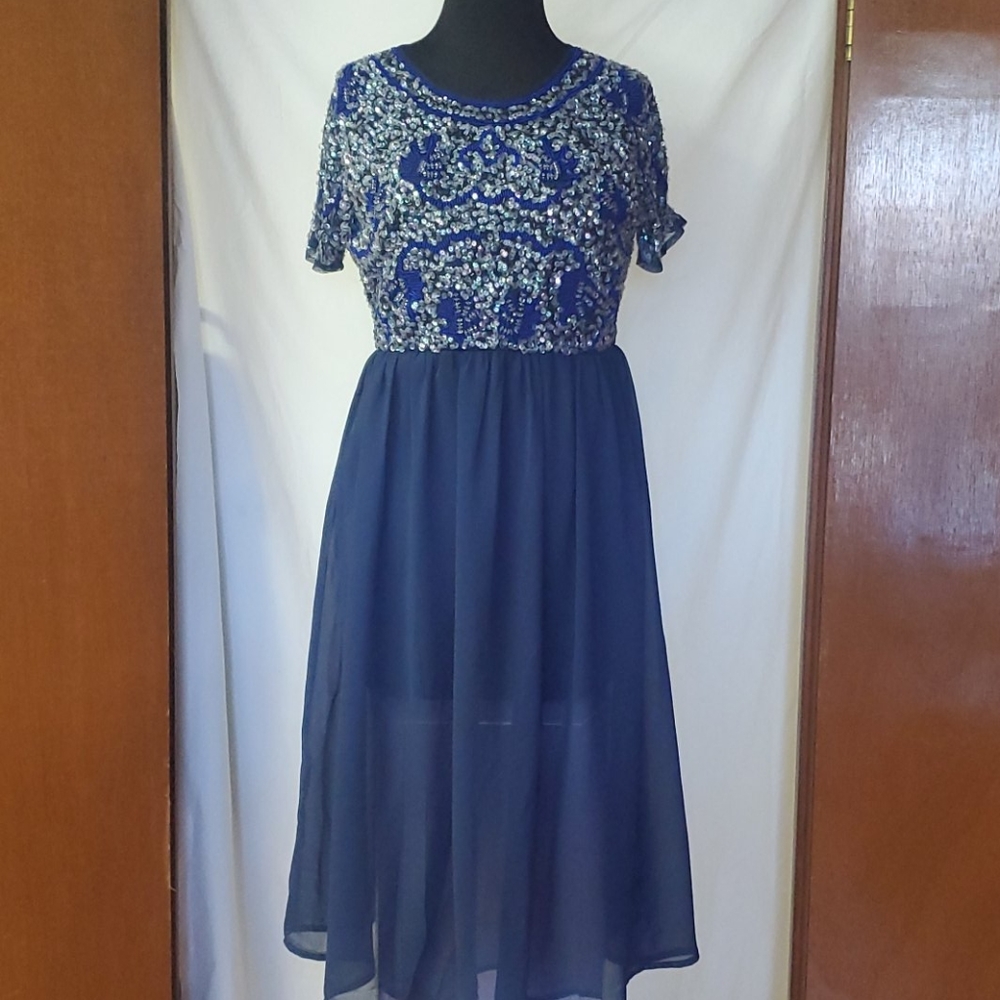 Asos Navy Silver Sequin Sheer Dress Maternity